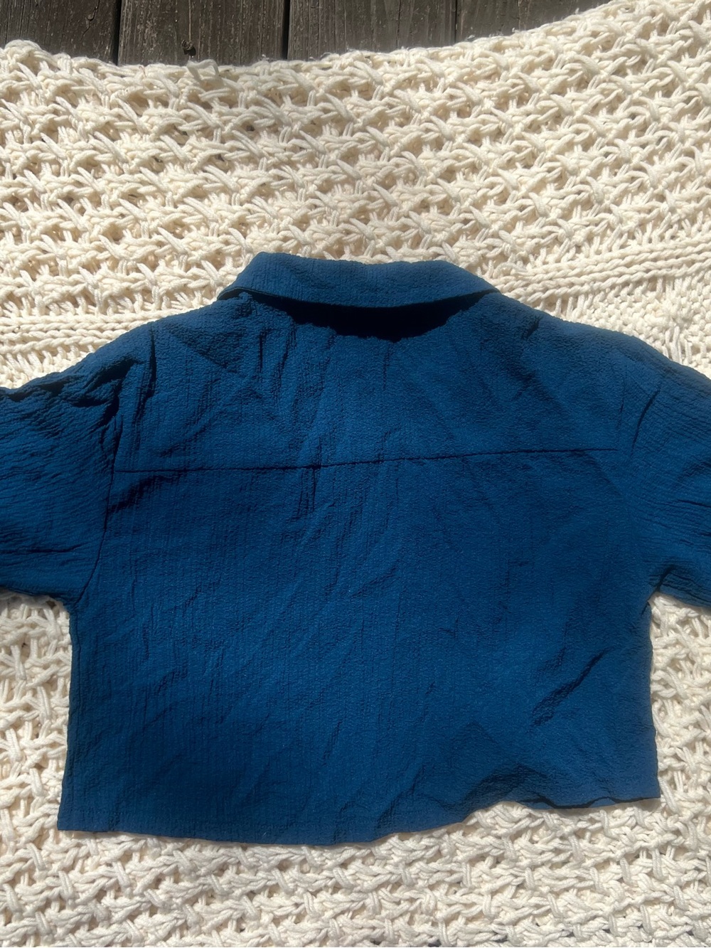 Textured Cropped Button-Front Top in Deep Teal - Picture 2 of 9